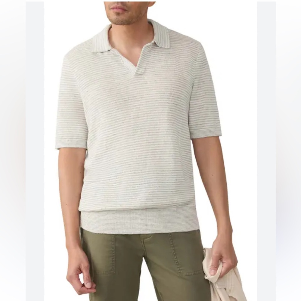 Faherty Short Sleeve Linen Sweater Polo Mens Size Small Vacation Summer Natural